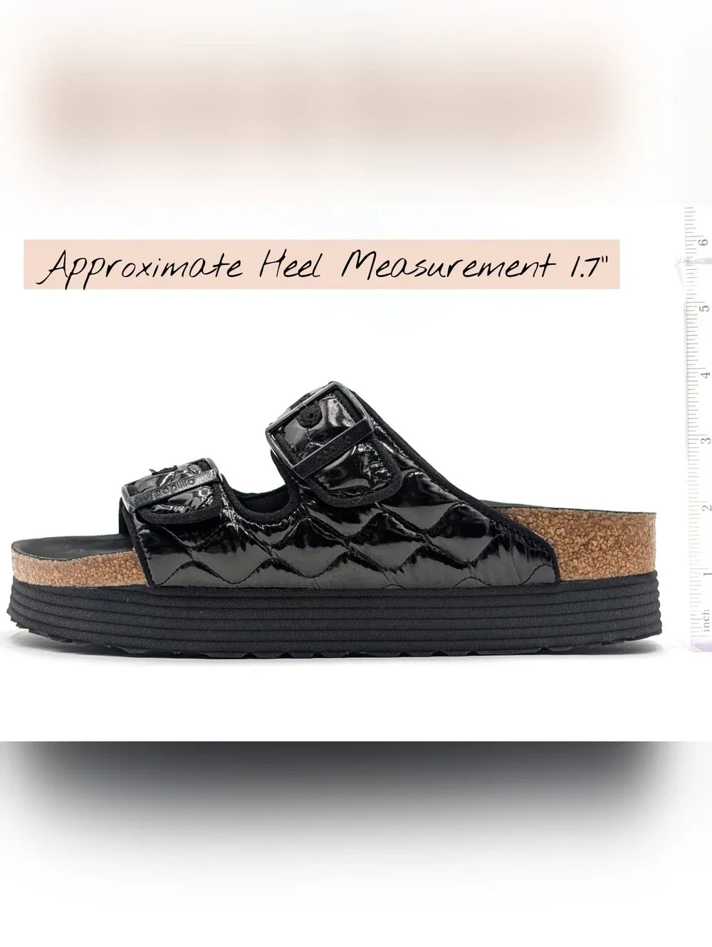Papillio by Birkenstock Sz 7-7.5 Arizona Platform Padded Blk Patent-Like Sandals